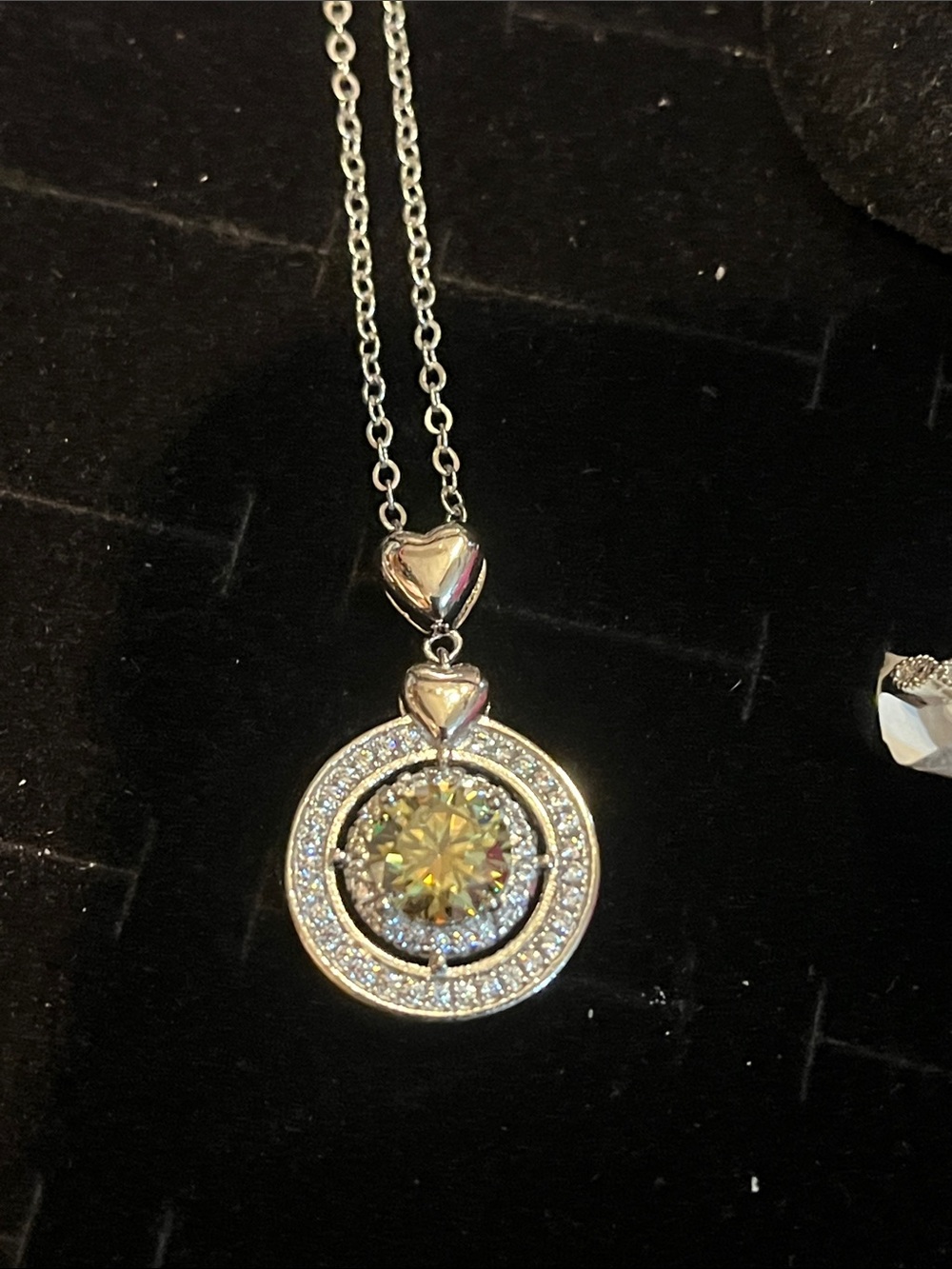 Silver Heart Halo Pendant Necklace with moisenite Center Stone